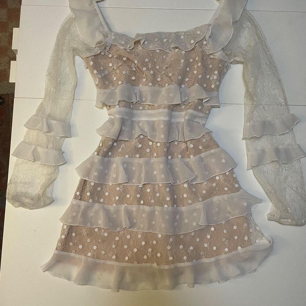 White Lace Ruffle Dress